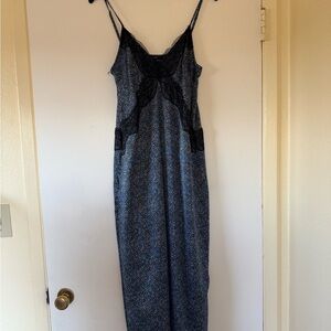 Satin slip maxi dress with black lace